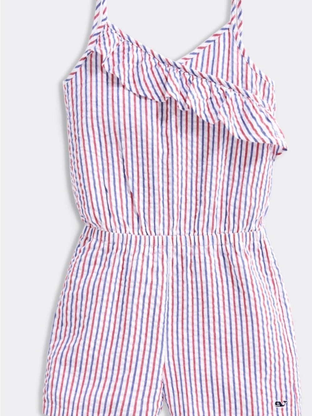 Vineyard Vines Red & Blue Striped seersucker Cotton Romper medium